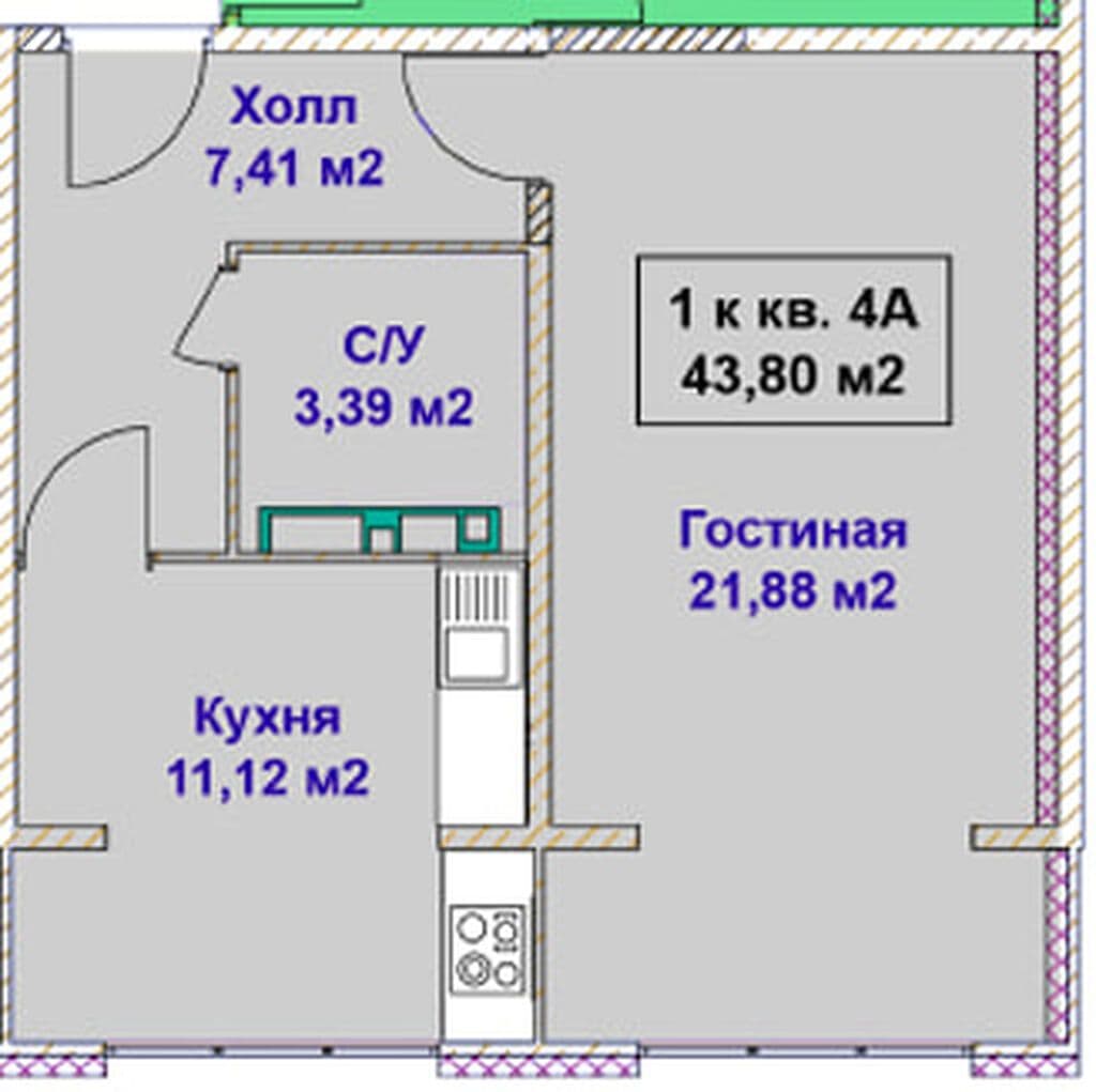 Элитка, 1 ком, 43 м2, этаж 8/9, ж/к ЖК Фламинго, Сост: Евроремонт - фото 13